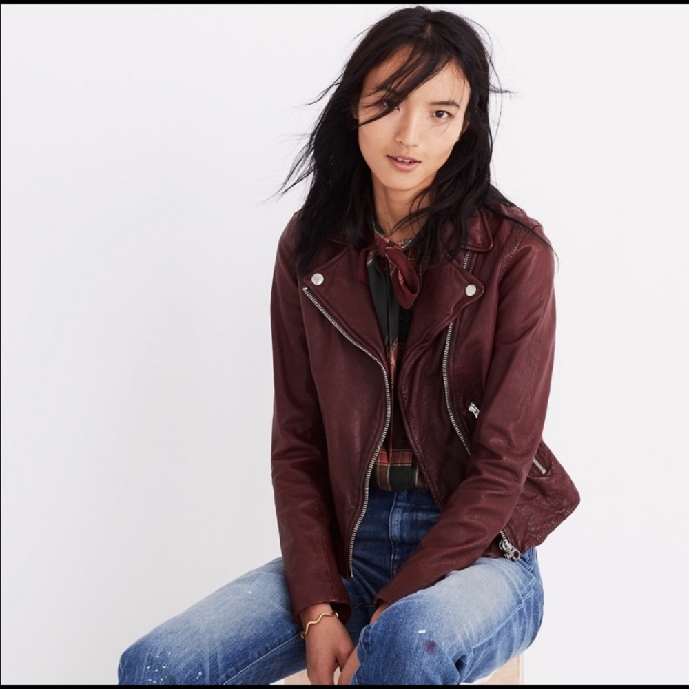 ISO Madewell washed leather moto in Cabernet